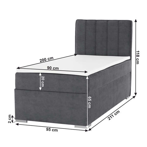 Boxspringová posteľ, jednolôžko, sivá, 90x200, pravá, AMIS