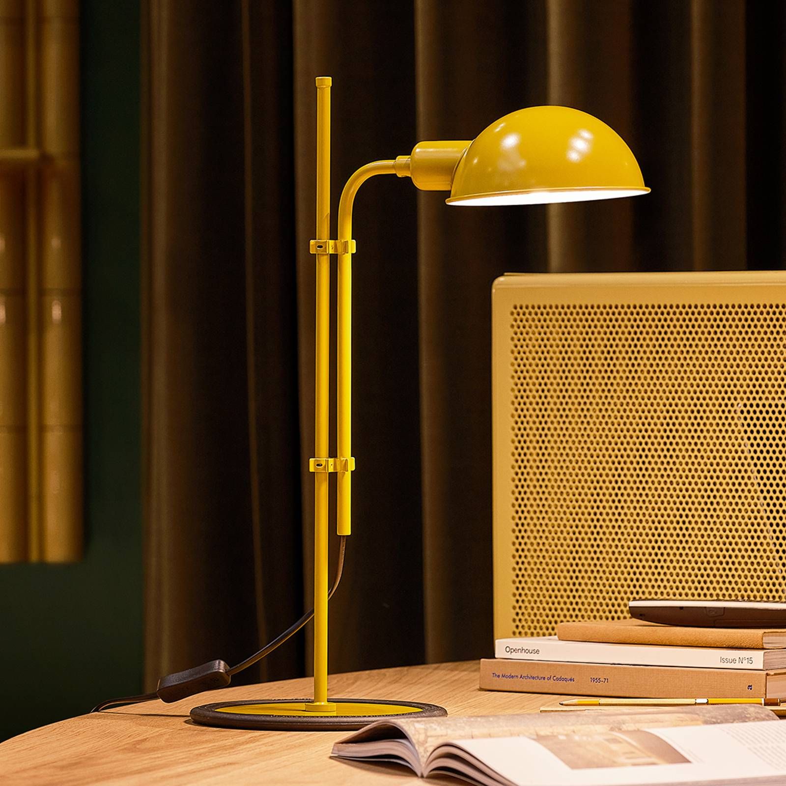 Marset MARSET Funiculí stolová lampa, horčicová žltá, Obývacia izba / jedáleň, železo, hliník, guma, E14, 5W, K: 50.3cm