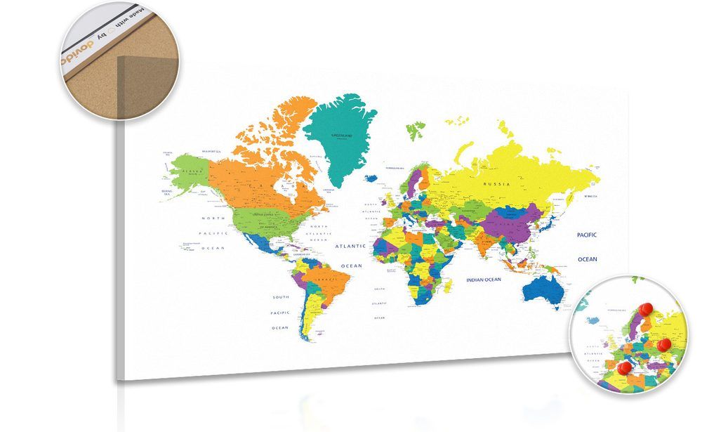 Obraz na korku farebná mapa sveta na bielom pozadí - 120x80