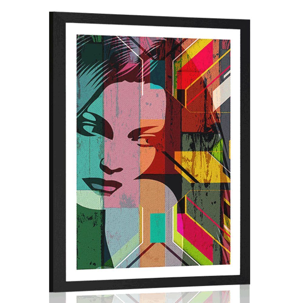 Plagát s paspartou portrét ženy na farebnom pozadí - 60x90 black