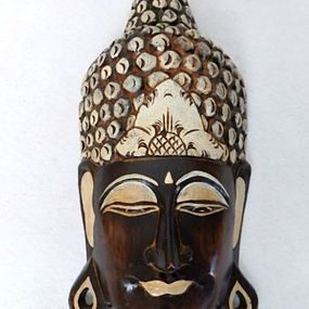 Dekorácia na stenu Budha maska hnedá, drevo, 50cm, ručná práca