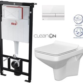 ALCADRAIN Sádromodul - predstenový inštalačný systém s bielym tlačidlom M1710 + WC CERSANIT CLEANON COMO + SEDADLO AM101/1120 M1710 CO1