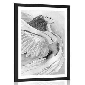 Plagát s paspartou slobodný anjel v čiernobielom prevedení