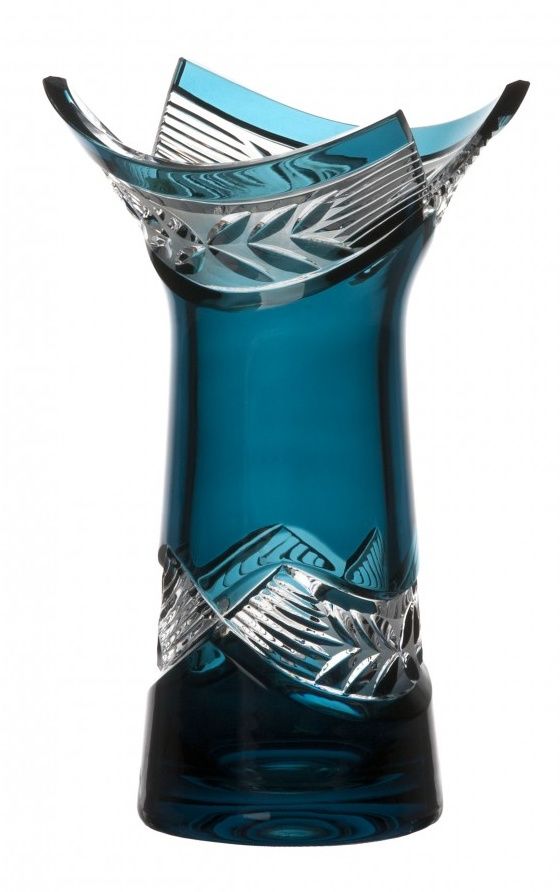Krištáľová váza Laurel, farba azúrová, výška 185 mm