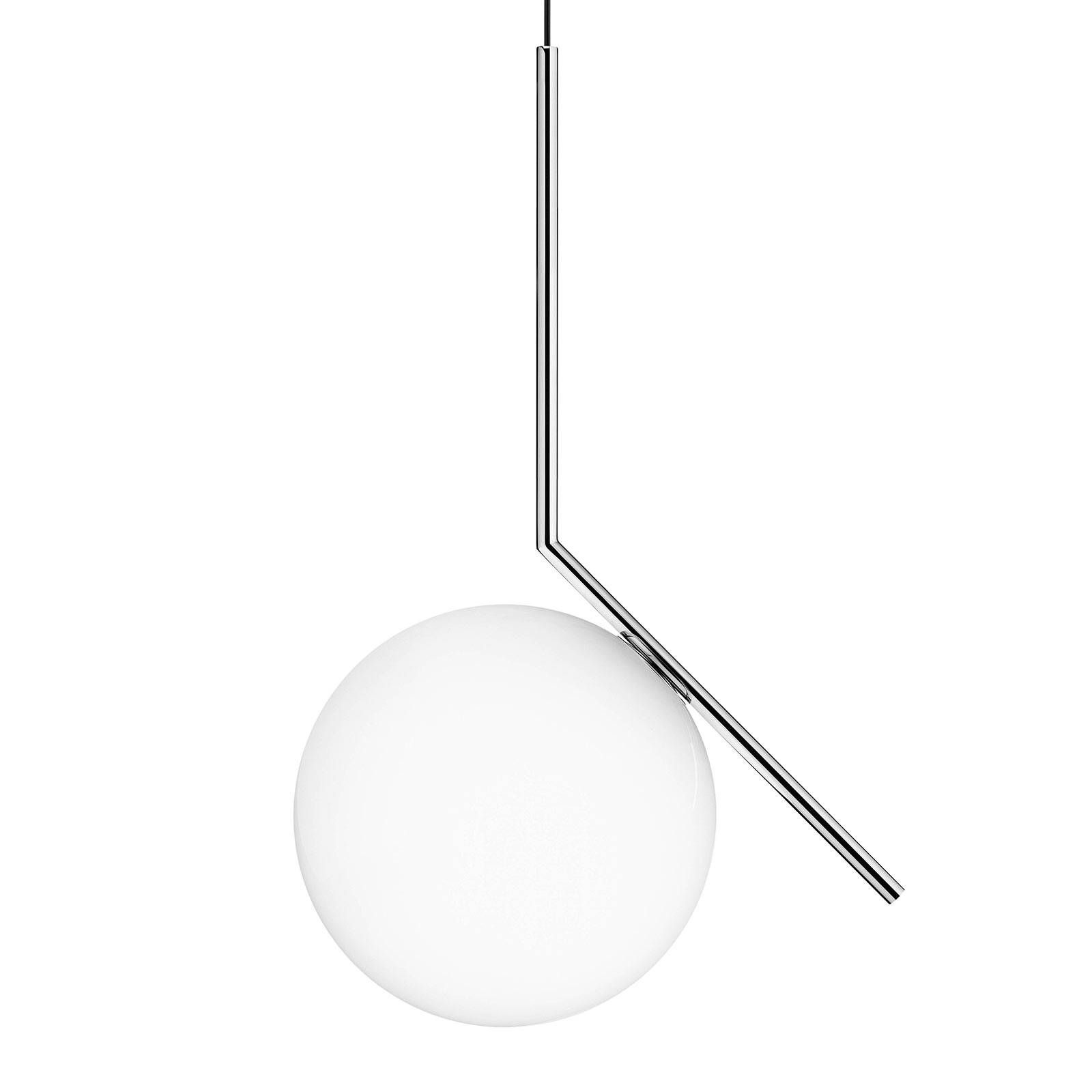 FLOS IC S2 Designer závesná lampa, chróm Ø 30 cm, Obývacia izba / jedáleň, oceľ, sklo, E27, 205W, K: 70.2cm