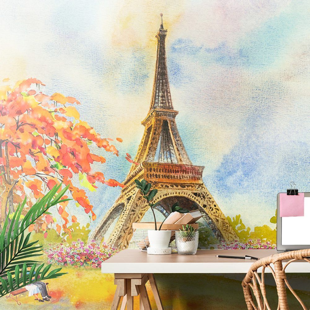 Samolepiaca tapeta Eiffelova veža v pastelových farbách - 450x300