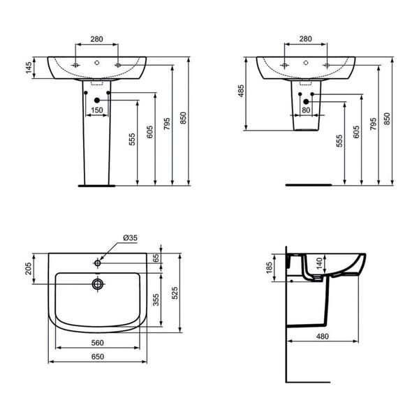 Ideal Standard Tempo - Umývadlo 650x525 mm, s prepadom, biela T056301