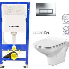 GEBERIT DuofixBasic s chrómovým tlačidlom DELTA51 + WC CERSANIT CLEANON CARINA + SEDADLO 458.103.00.1 CA3