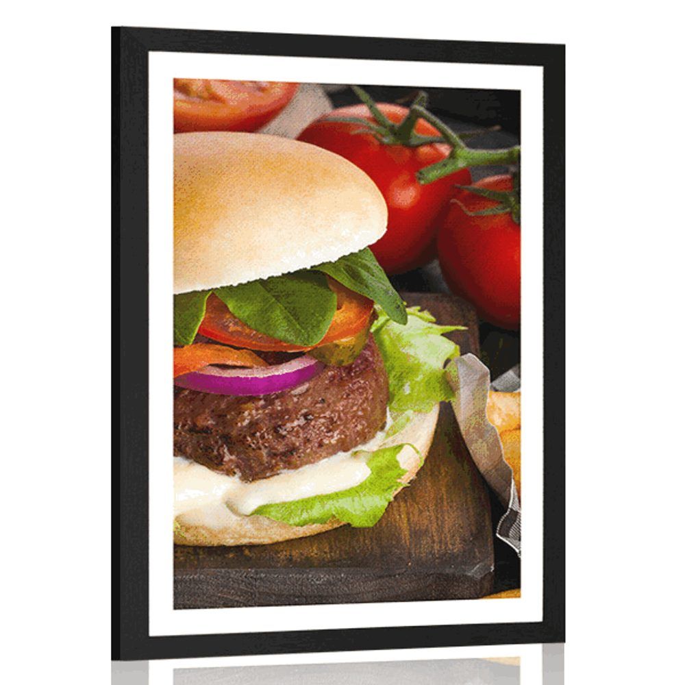 Plagát s paspartou americký hamburger - 40x60 black