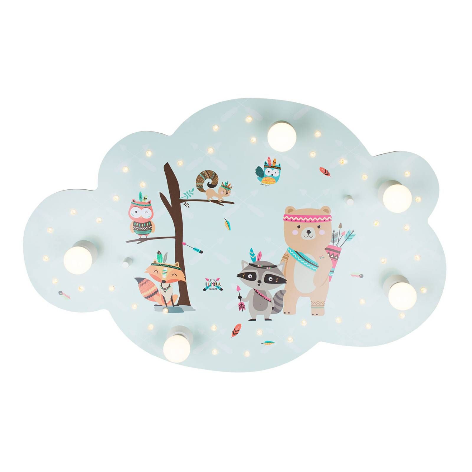Elobra Stropné Little Indians Obrázkový oblak mäta, Detská izba, drevo, E14, 40W, P: 75 cm, L: 50 cm, K: 8cm