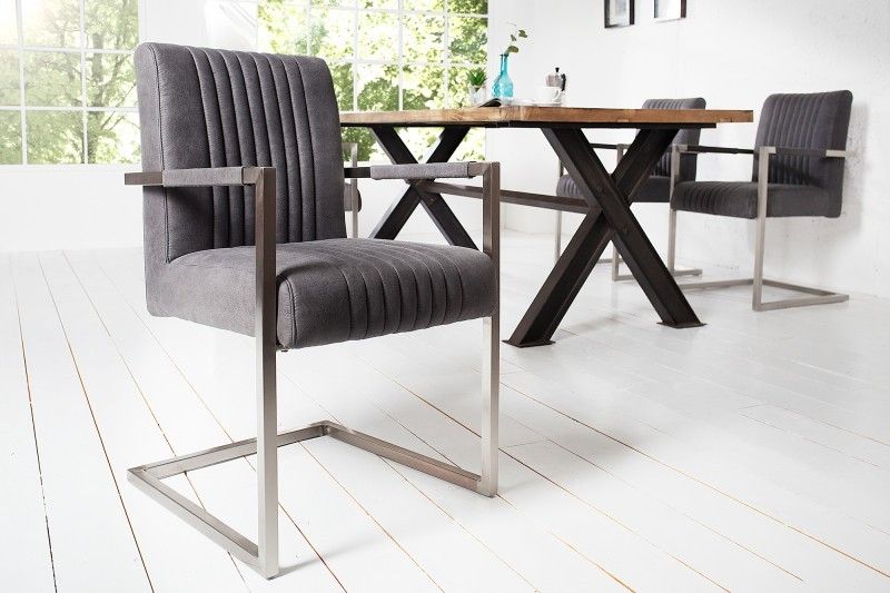 Estila Industriálna dizajnová retro stolička Inspirativo sivá 90cm, strieborný rám