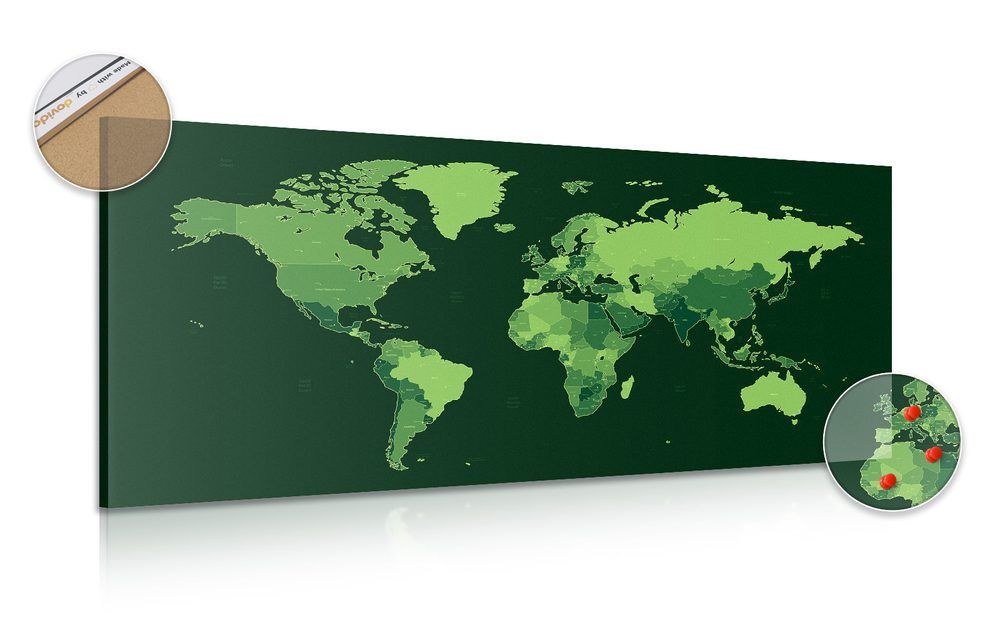 Obraz na korku detailná mapa sveta v zelenej farbe - 120x60