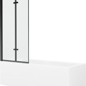 MEXEN/S - Cubik obdĺžniková vaňa 150 x 70 cm s panelom + vaňová zástena 80 cm, čierna vzor 550315070X9208027070