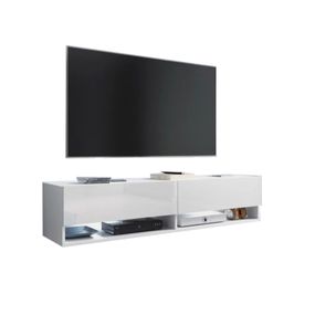 Expedo TV stolík MENDES A 140, 140x30x32, biela/biela lesk, bez LED osvetlenia