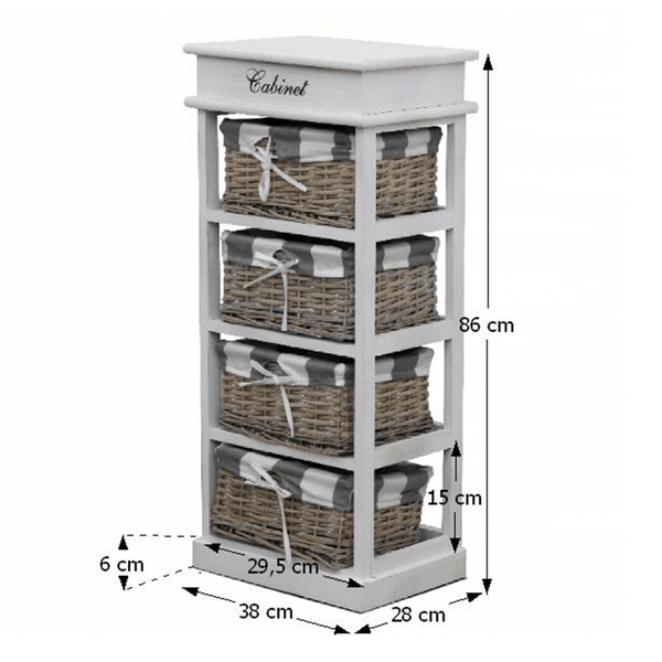Komoda, 4 košíková, sivá / biela, MANON 4