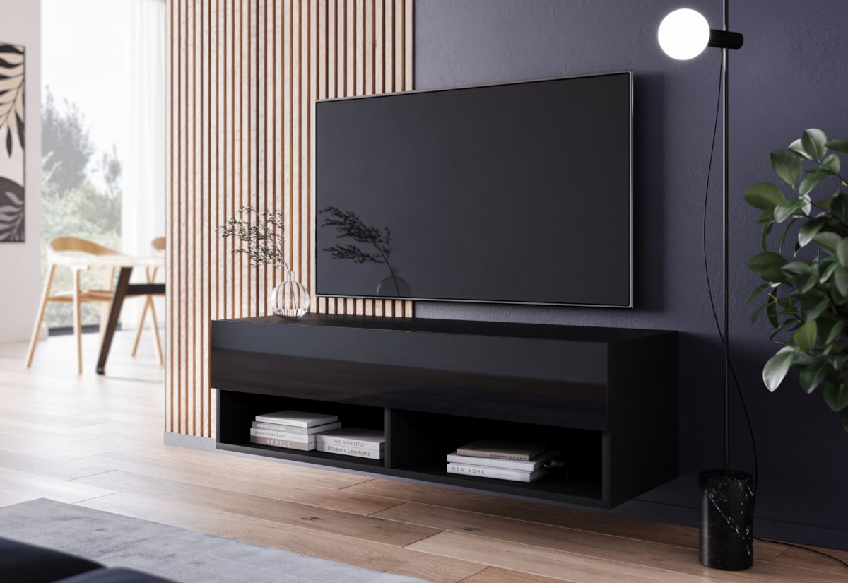Expedo TV stolík MENDES A 100, 100x30x32, sivá/čierna lesk, bez LED osvetlenia