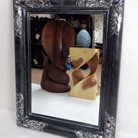 Zrkadlo AMADO, čierne/strieborné, exotické drevo, ručná práca, 80x60 cm