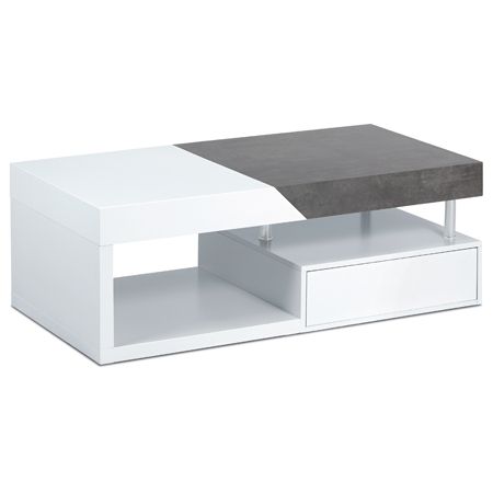 Autronic Konferenčný stolík120x60x42, MDF biela mat/dekor beton, 2 šuplíky AHG-622 WT
