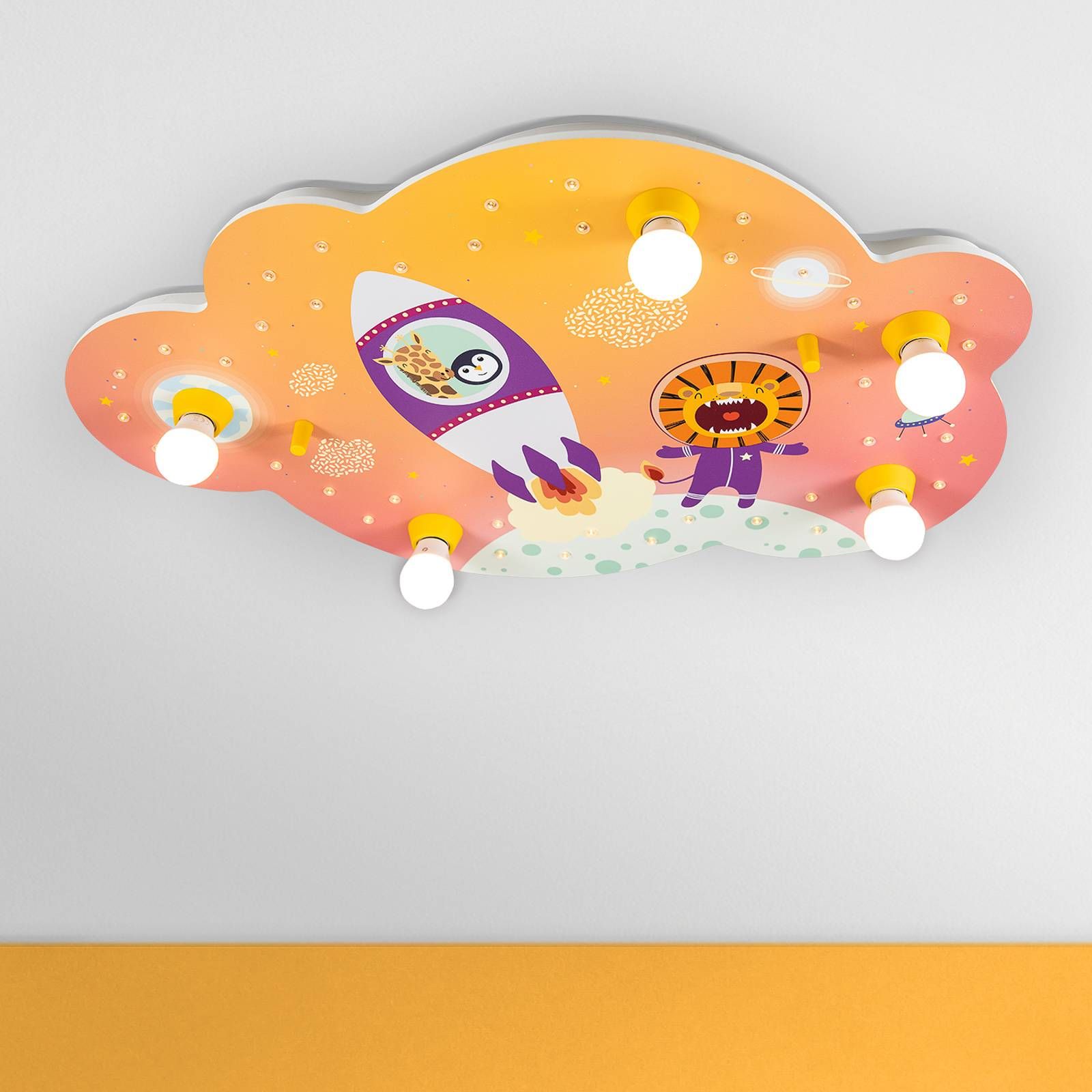 Elobra Stropné svietidlo Obrázkový oblak Escape oranžové, Detská izba, drevo, E14, 40W, P: 75 cm, L: 50 cm, K: 8cm