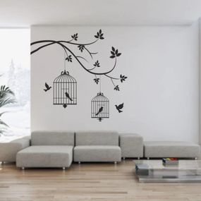 DomTextilu Nálepka na stenu do interiéru s motívom vtáčikov v klietke 180 x 180 cm