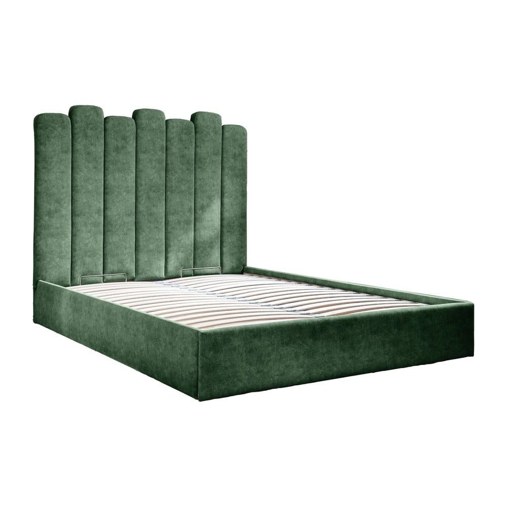 Zelená čalúnená dvojlôžková posteľ s úložným priestorom s roštom 180x200 cm Dreamy Aurora – Miuform