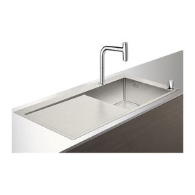 Hansgrohe kombinácia nerezového drezu 1045x510mm s odkladacou plochou, drezovou batériou a ovládacou kyvnou pákou, komplet, chróm 43205000