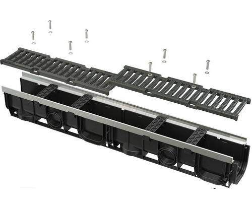 Alcadrain - Vonkajší žlab 100 mm s kovovým rámom a liatinovým roštom C250 AVZ103-R202