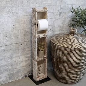 Drevený biely antik stojan na toaletný papier Brick Moulds - 14*8*82 cm