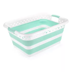 Bielo-tyrkysový skladací kôš na bielizeň Addis Collapsible Laundry Basket