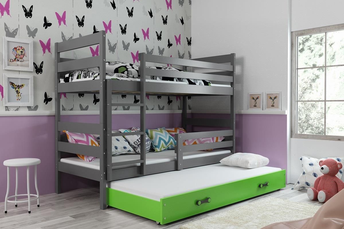 Poschodová posteľ s prístelkou - ERIK 3 - 190x80cm Grafitový - Zelený