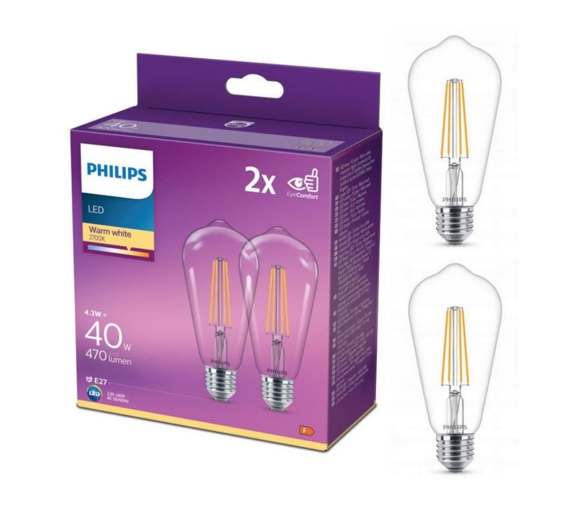 SADA 2x LED Žiarovka VINTAGE Philips ST64 E27/4,3W/230V 2700K