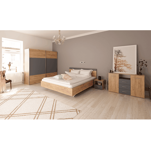 Manželská posteľ, 160x200, dub artisan/grafit, GABRIELA