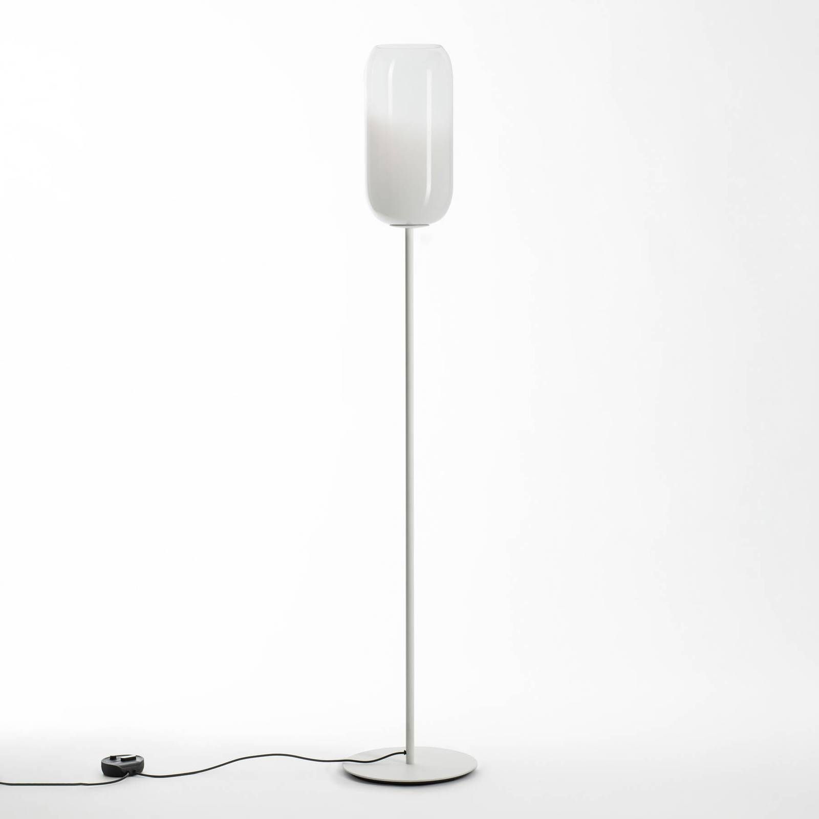 Artemide Gople stojaca lampa, biela/biela, Obývacia izba / jedáleň, fúkané sklo, hliník, E27, 20W, K: 170cm