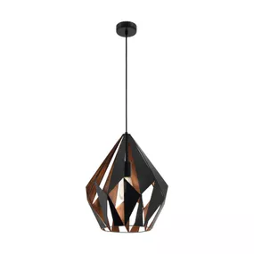 EGLO Závesná lampa Carlton, čierna/medená, Ø 38, 5 cm, Obývacia izba / jedáleň, oceľ, E27, 60W