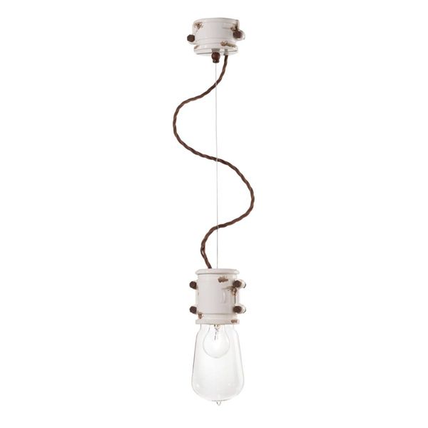 Ferroluce Biela závesná lampa Nicolo v zredukovanom dizajne, Obývacia izba / jedáleň, keramika, sklo, E27, 70W, K: 26cm