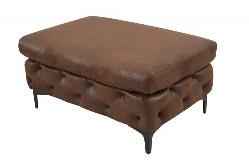 Estila Chesterfield moderná obdĺžniková taburetka Modern Barock v hnedom koženom poťahu 90cm