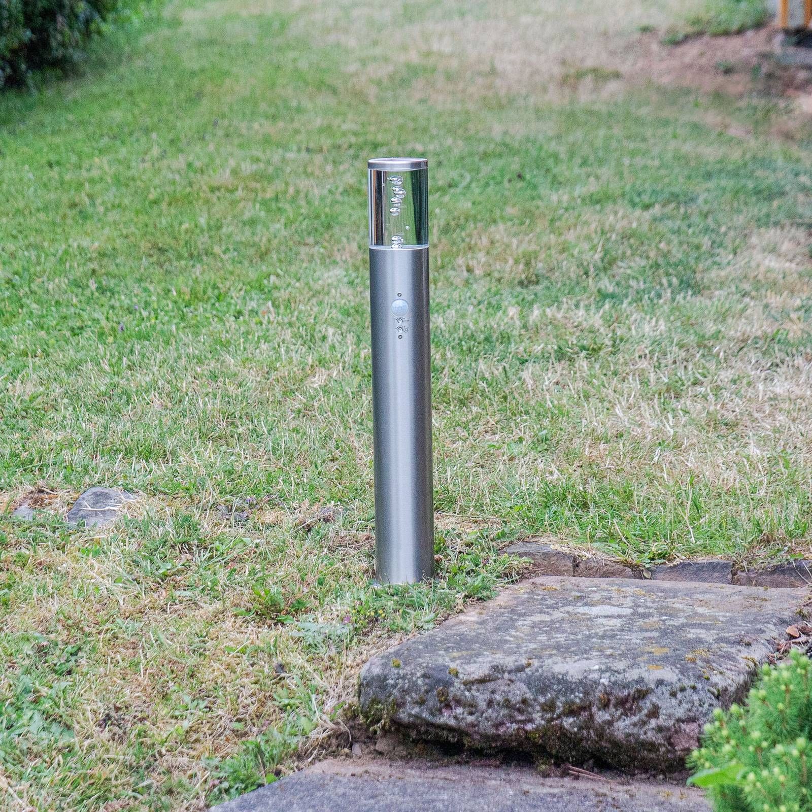 Lindby Soklové svietidlo s detektorom pohybu Belen LED, ušľachtilá oceľ, akryl, 4.1W, K: 54cm