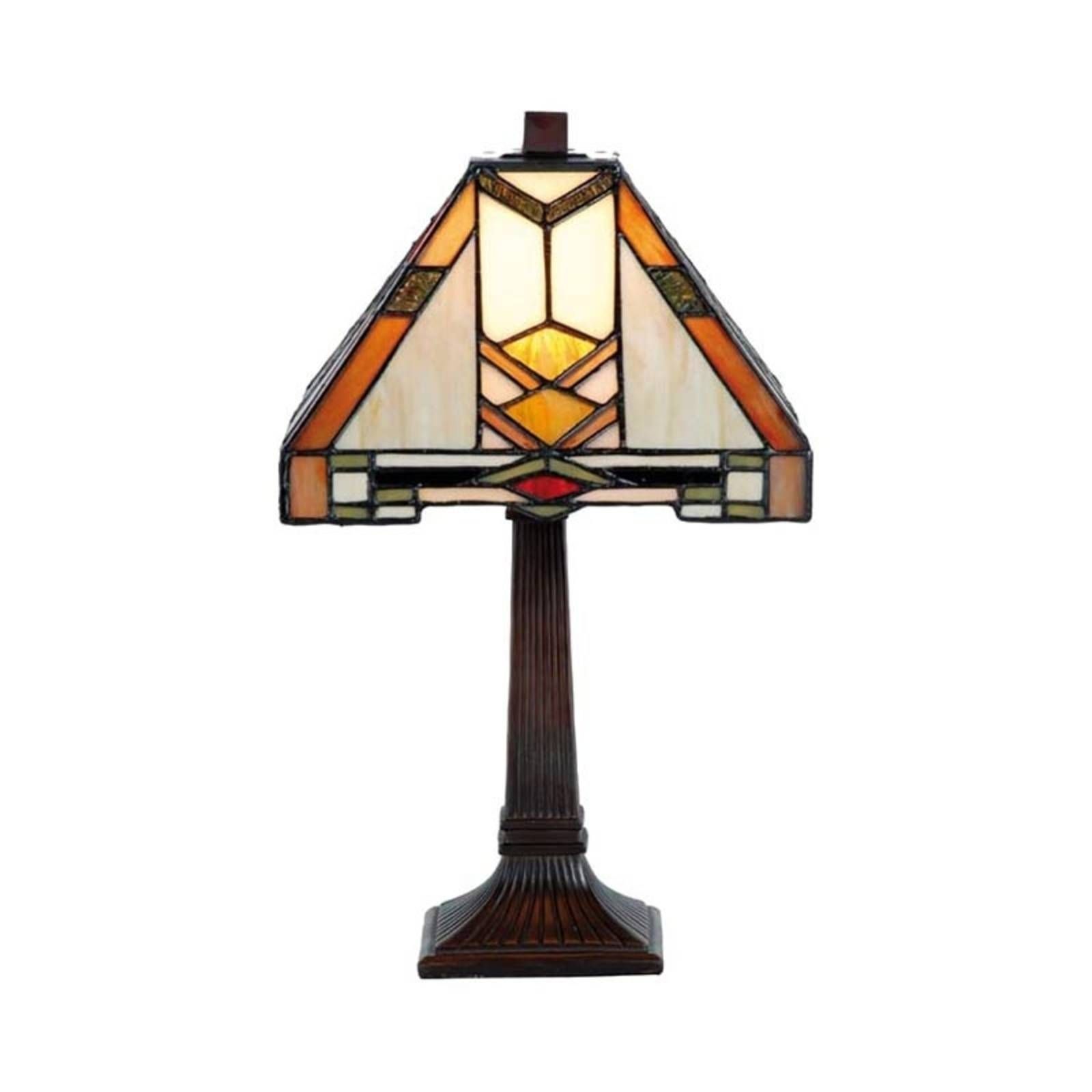 Clayre&Eef Vzorovaná stolná lampa Eliazar v štýle Tiffany, Obývacia izba / jedáleň, sklo, kov, E14, 40W, P: 22 cm, L: 22 cm, K: 38cm