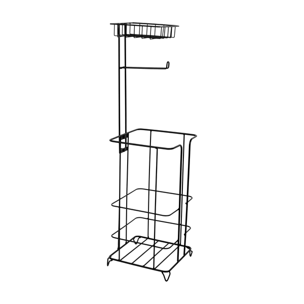 Stojan na toaletný papier s poličkou, kov/čierna, MERDO