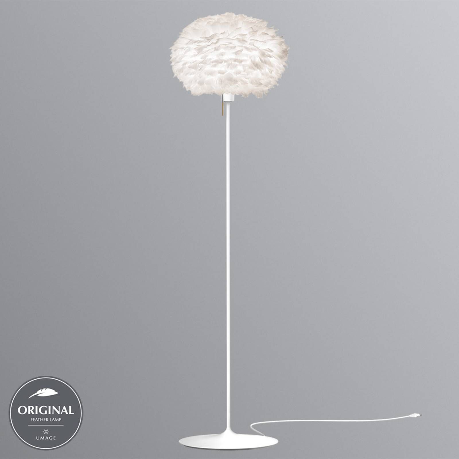 UMAGE Eos médium stojaca lampa v bielej, Obývacia izba / jedáleň, husacie perie, hliník, oceľ, MDF, ABS, papier, E27, 15W, K: 170cm