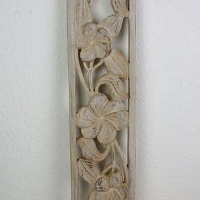 Dekorácia na stenu HYBISCUS biela, exotické drevo, ručná práca, 90x15 cm