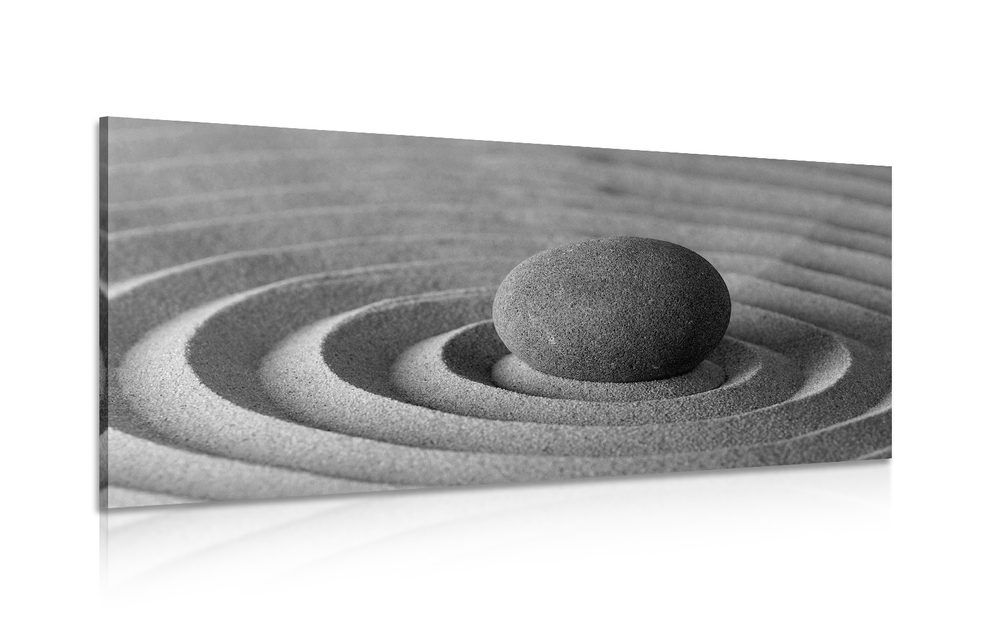Obraz meditujúci kameň v čiernobielom prevedení - 120x60