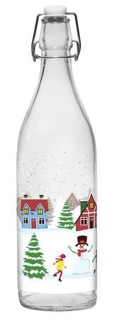 CERVE Sklenená fľaša s patentným uzáverom CERVE 1l SNOW VILLAGE