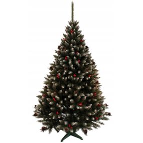 DomTextilu Zasnežený vianočný stromček s jarabinou a šiškami 180 cm 66993