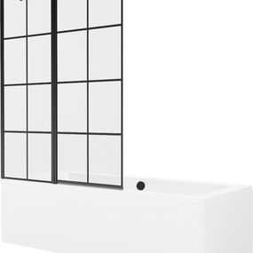 MEXEN/S - Cube obdĺžniková vaňa 180 x 80 cm s panelom + vaňová zástena 120 cm, čierna vzor 550518080X9412117077