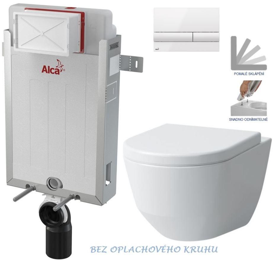 ALCADRAIN Renovmodul - predstenový inštalačný systém s bielym tlačidlom M1710 + WC LAUFEN PRO RIMLESS + SEDADLO AM115/1000 M1710 LP1