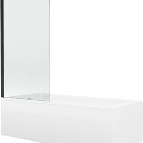 MEXEN/S - Cubik obdĺžniková vaňa 150 x 70 cm s panelom + vaňová zástena 70 cm, transparent, čierna 550315070X9007017000
