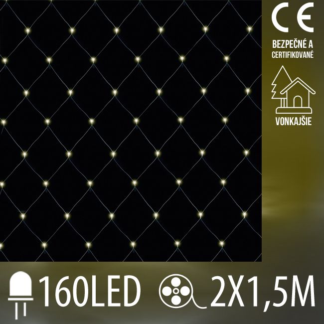 Vianočná LED svetelná sieť vonkajšia - 160LED - 2x1,5 m Teplá biela