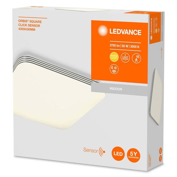 LEDVANCE Ledvance Orbis senzorové stropné LED hranaté 43 cm, Chodba, oceľ, plast, 50W, P: 43 cm, L: 43 cm, K: 8cm