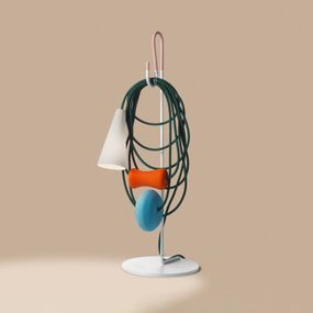 Foscarini Filo stolová LED lampa, Teodora, Obývacia izba / jedáleň, porcelán, ručne fúkané sklo, lakovaný kov, textil, G9, 4W, K: 58.5cm